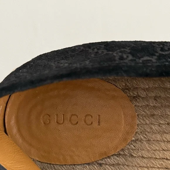 Gucci Black Suede Microguccissima Micro GG Logo Espadrille Flats Sandals US 6 - Picture 11 of 14